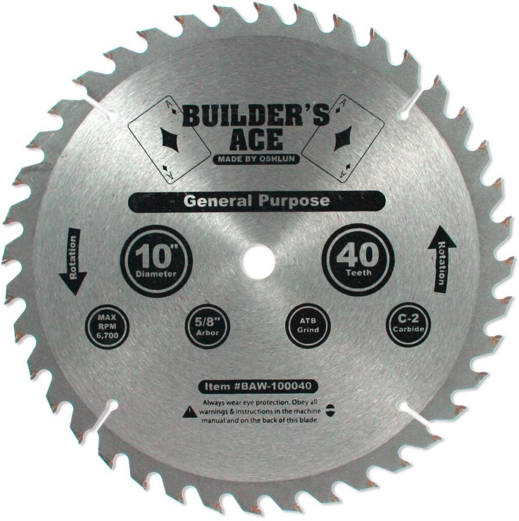 BUILDERS ACE 10" X 40T X 5/8" CARBIDE TIP SAW BLADE NGC Industries